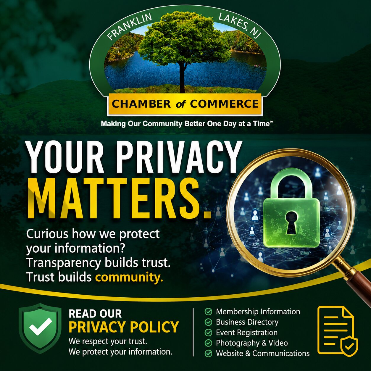Franklin Lakes Chamber of Commerce Privacy Policy and commitment to protecting member and visitor information.